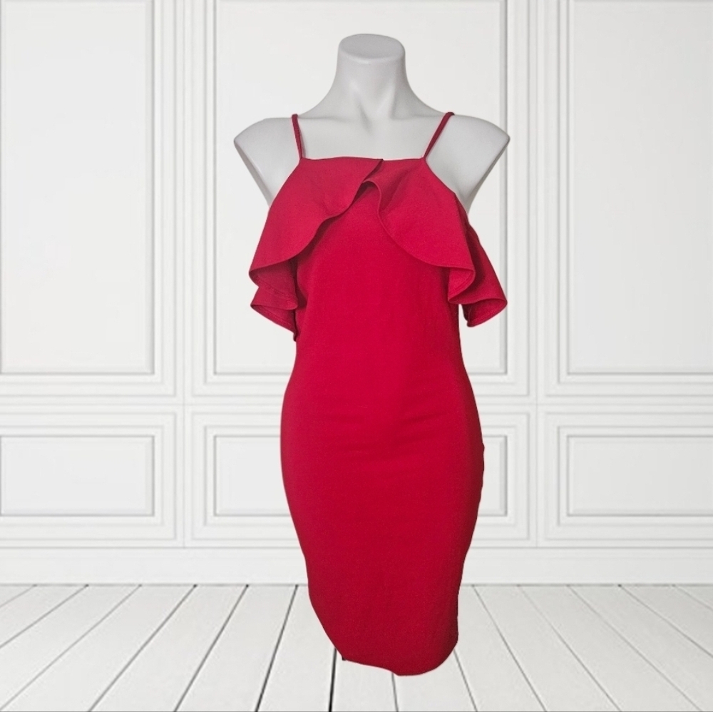 Leyva's Red Ruffle Sleeveless Dress Med